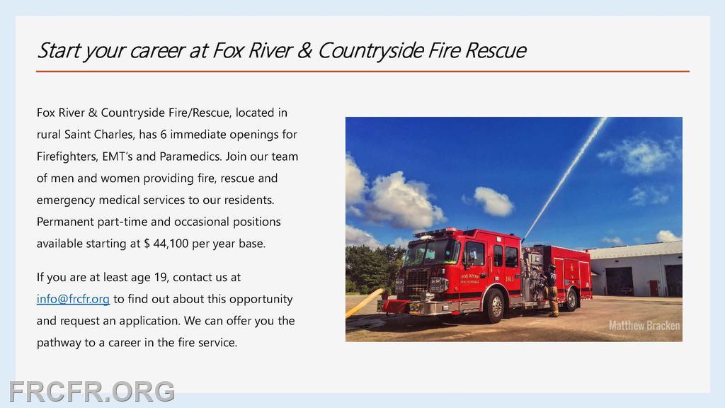 Employment Opportunity - Fox River & Countryside Fire/Rescue District